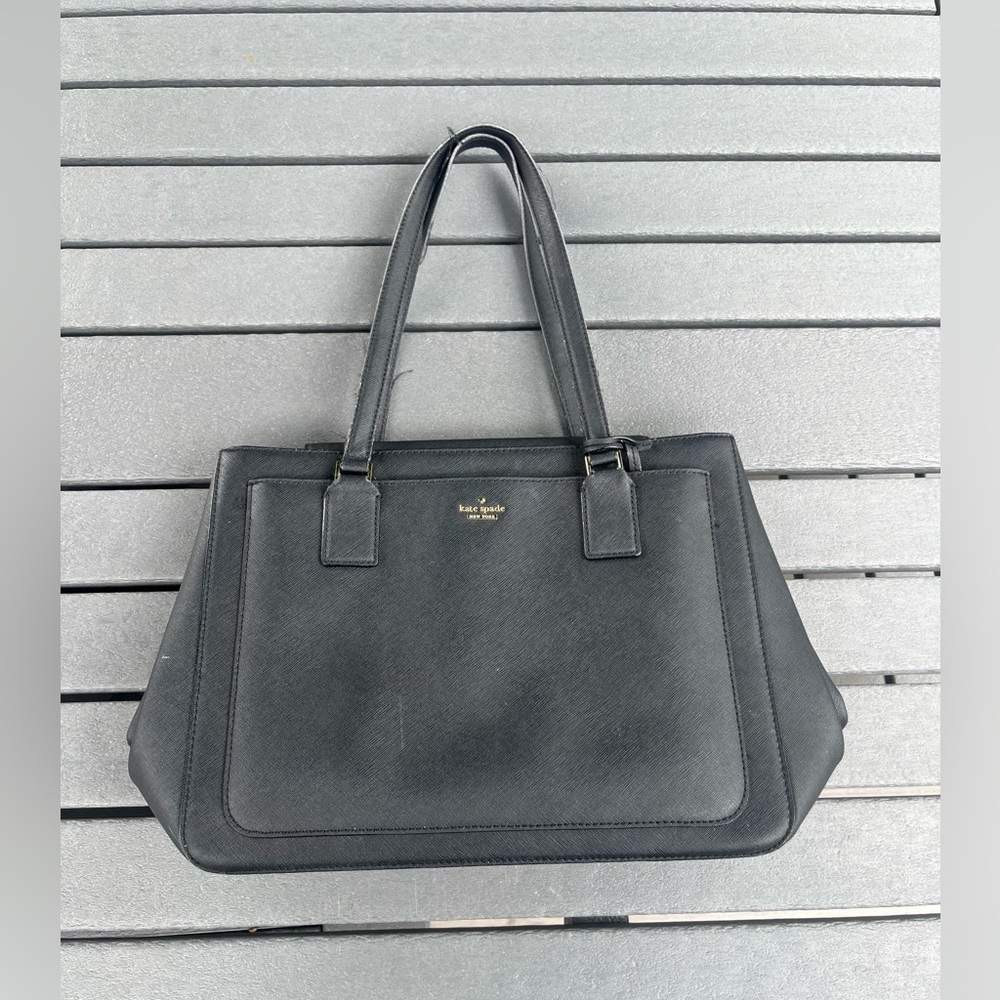 Kate Spade; Black Tote Shoulder bag; 12in Handles; 11x5x16in; Gold tone hardware